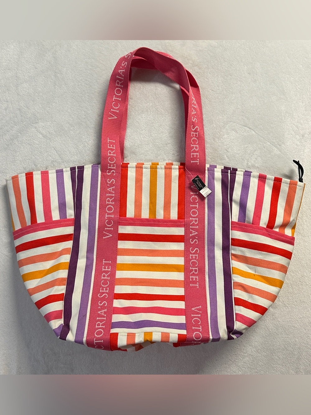 VICTORIA'S SECRET '23 pink white multicolour striped canvas weekender tote bag